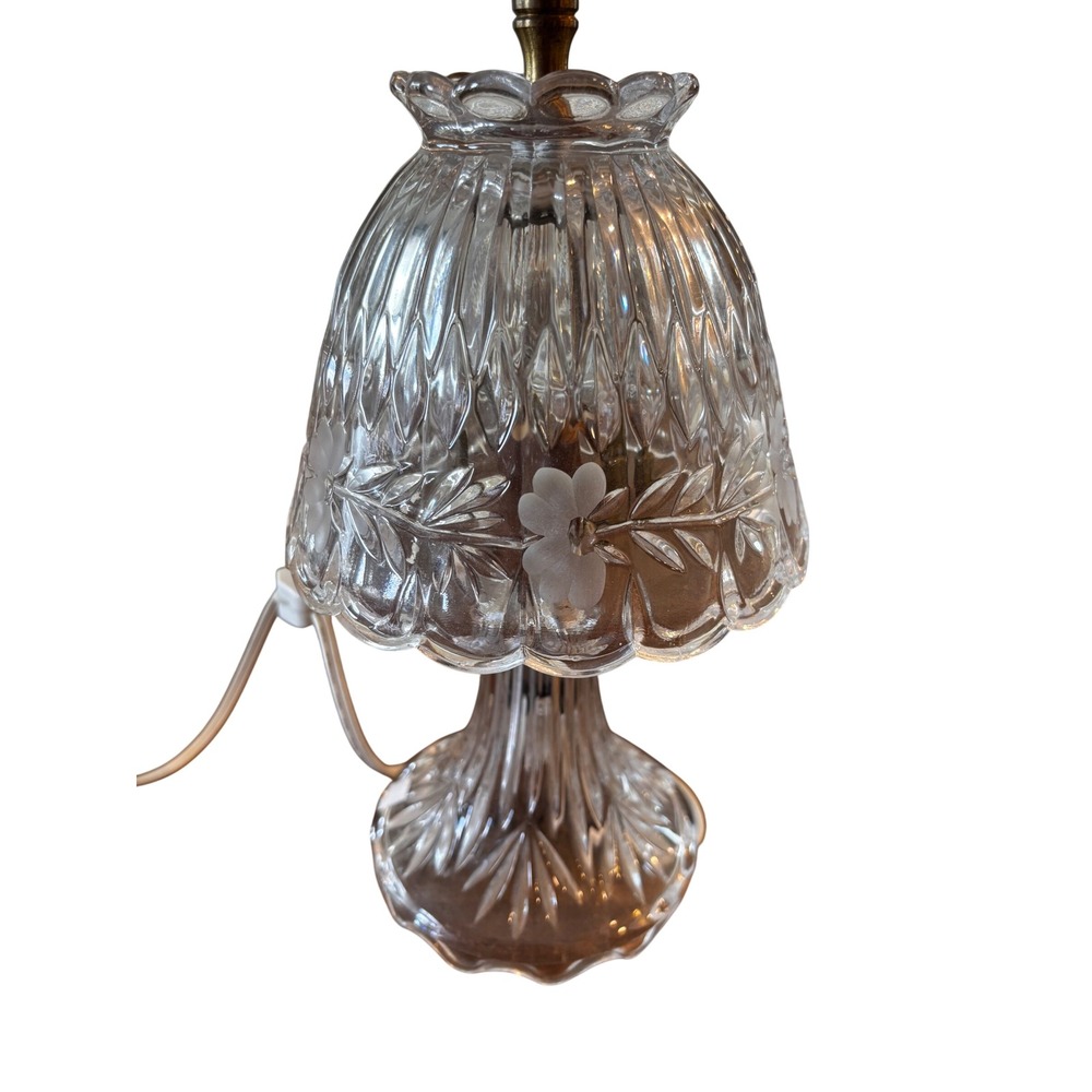 Vintage Princess House Floral Etched Clear Glass Small Accent Lamp Scalloped